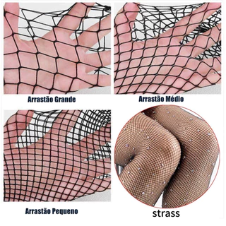 KIT 1-3 Meia-Calça/Meia-Fina/Meia Comprida Arrastão na Altura da Coxa Adulto