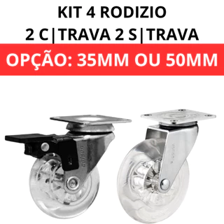 4 Rodinhas Silicone Gel 2 Com / 2 Sem Trava 35mm ou 50mm HD Rodizio