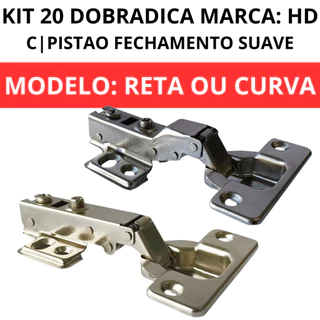 Kit 10 Dobradiças Com Amortecedor 35mm Reta ou Curva P/ Armario fechamento suave