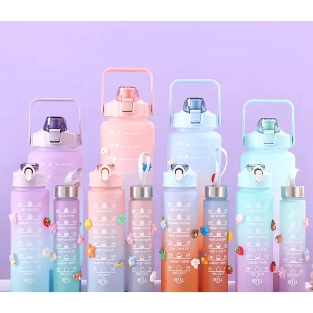 Kit da Garrafa de Água Squeeze Motivacional Com Adesivos 300ML+900ML+2000ML