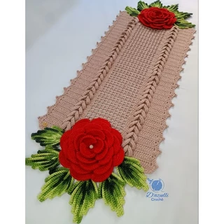 Caminho de Mesa / Trilho de Mesa Mega Rosa Em Crochê 100% Algodão