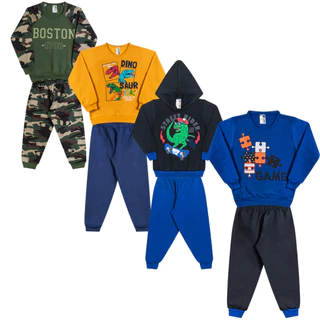 Kit 6 Peças de Roupa Infantil Masculino 3 Blusas+3Calças - Promoção - Kit Com 3 Conjuntos de Inverno