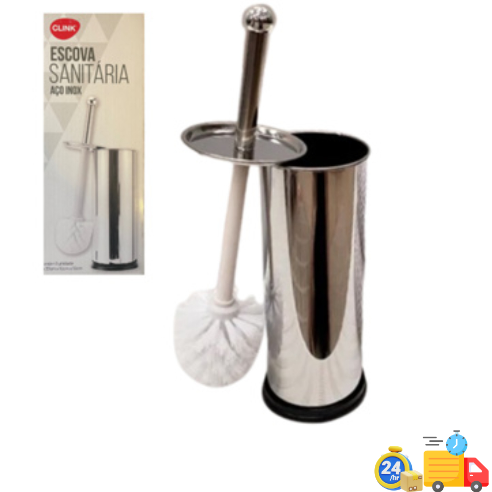 Escova Sanitária Aço Inox para Banheiro Limpeza Com Suporte Clink