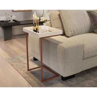 Mesa De Apoio Lateral Para Sofa 4774 Perola/ Bronze