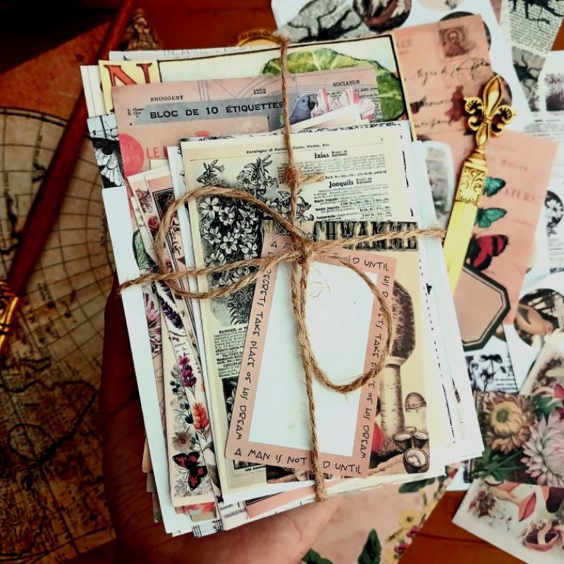 Kit 40-60pçs papéis vintage para scrapbook - Papelaria criativa
