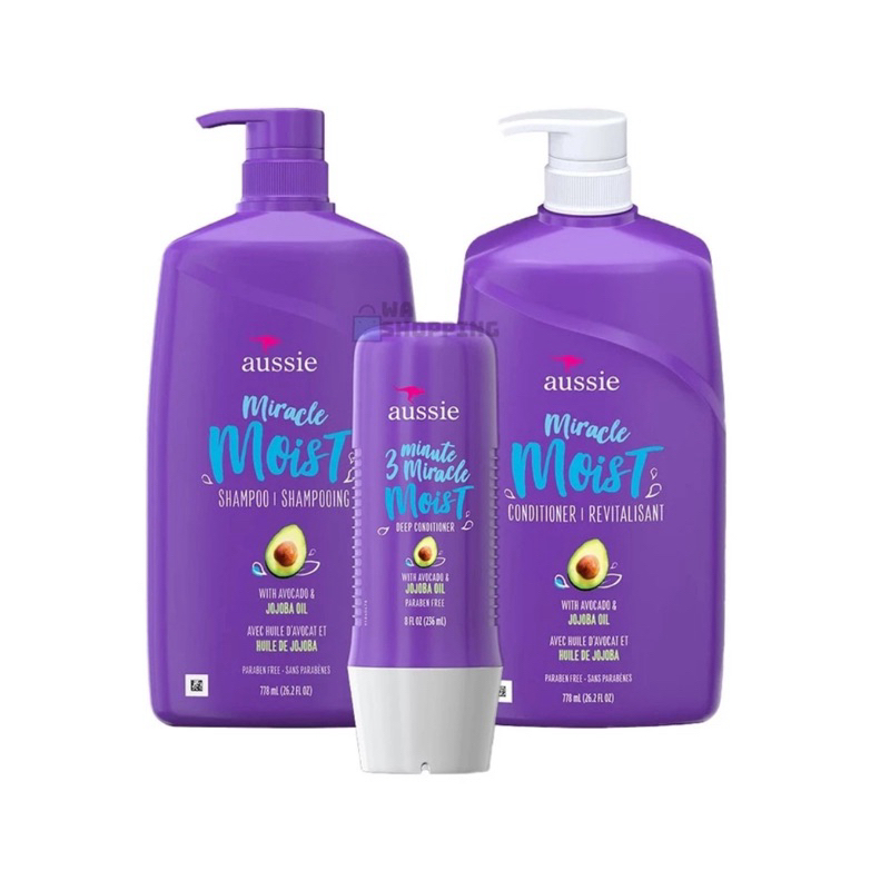 KIT AUSSIE MIRACLE MOIST. Shampoo + Condicionador 778ml + Máscara 236ml ...