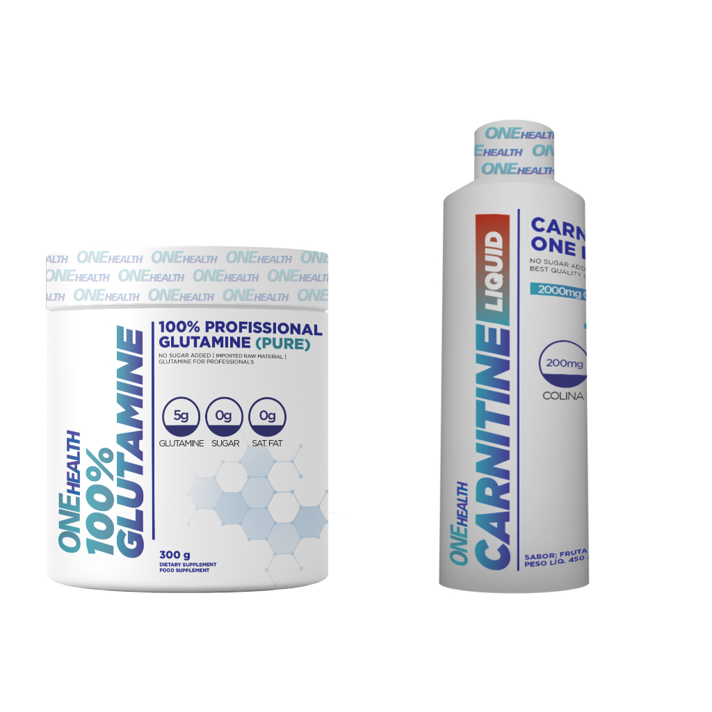 Glutamina em pó Pura 300g + L Carnitina líquida com Cromo