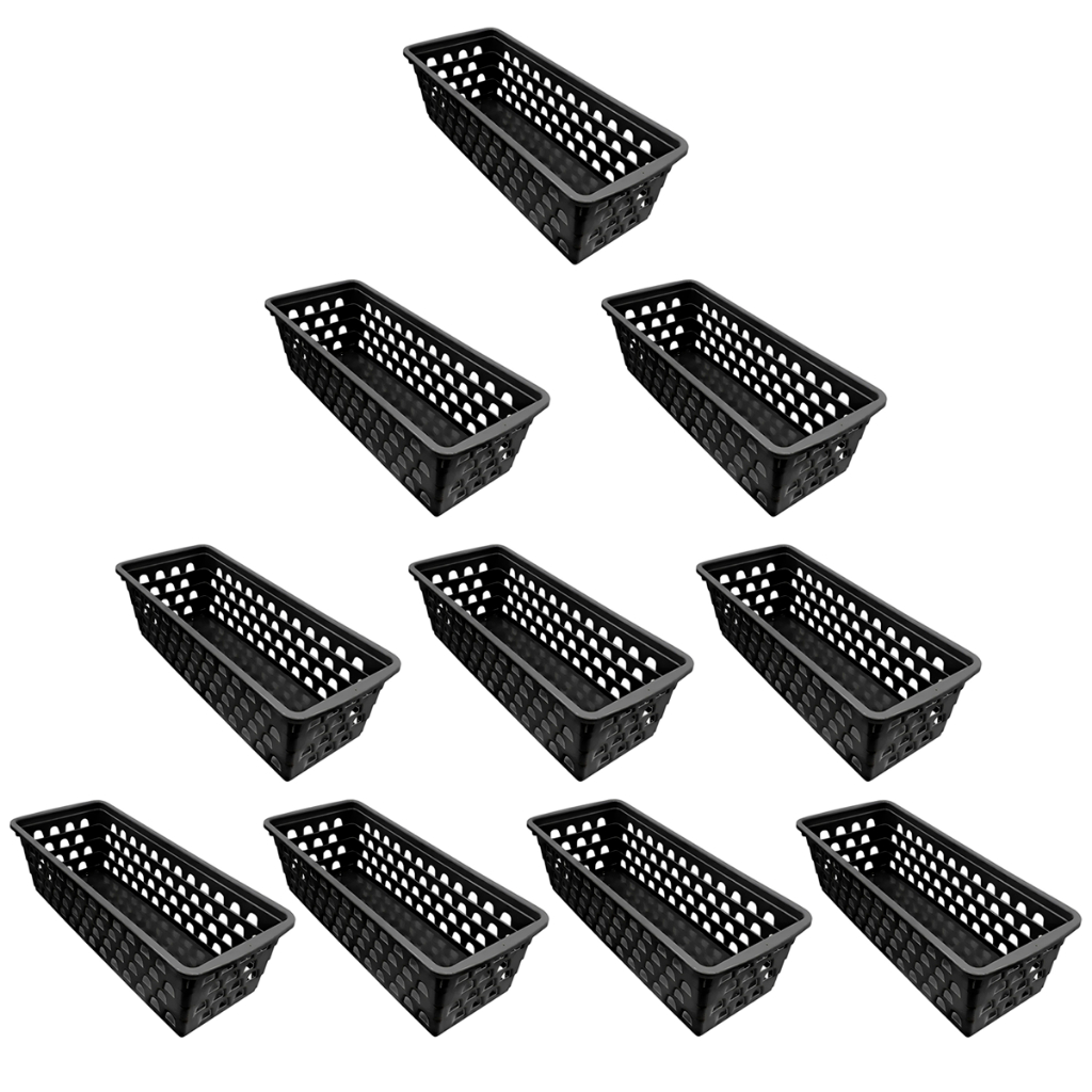 Kit 10 Cestos Organizador Multiuso Preto 28x11x8cm Retangula
