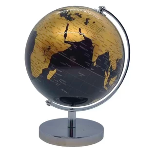 Globo Terrestre Preto e Dourado - Base De Metal - 15cm - Decoração - Giratório