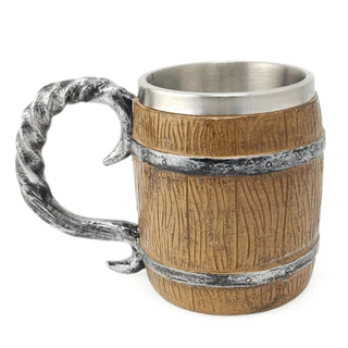 Caneca Barril Viking de Chopp 400ml Copo Decorativo Com Alça em Metal e Resina Cerveja Presente Retro