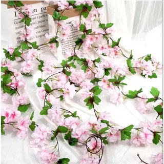 Kit 2 Folhagem Simulação Rosa Cerejeira Corrente De Flores Rosa 4 Metros