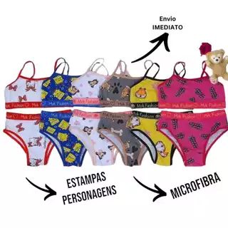 Kit 3 Conjunto Juvenil Menina + Top Calcinha e Sutiã Infantil kit menina Moça