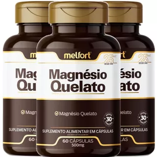 3 Magnésio Quelato 500mg 180 Cápsulas Suplemento Alimentar