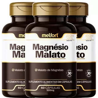 Kit 3 Magnésio Malato 500mg 120 Cápsulas Suplemento Alimentar