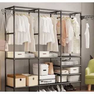 Guarda Roupa Portátil Arara Multifuncional Desmontável Organizador Estrutura de Aço 3 compartimentos