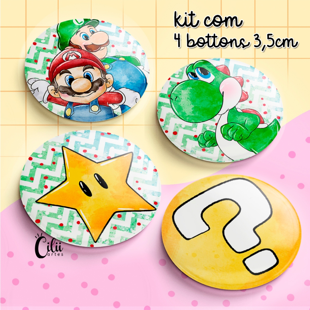 Bottons Super Mario Bros - 2,5 / 3,5cm personalizado | Shopee Brasil