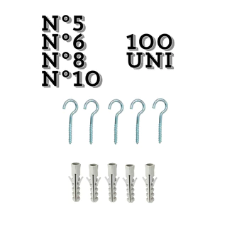 kit GANCHO e BUCHA 100 unidades cada N 5. 6. 8 e 10