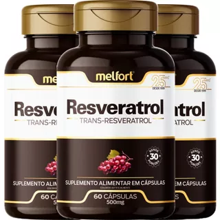 Kit 3 Resveratrol 500mg 180 Cápsulas Suplemento Alimentar