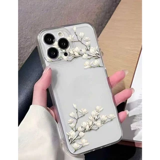 Capa Case Capinha Silicone Transparente iPhone Detalhes Flores Brancas Com Proteção Iphone 11 12 13 14 15 Presente Dia Dos Namorados