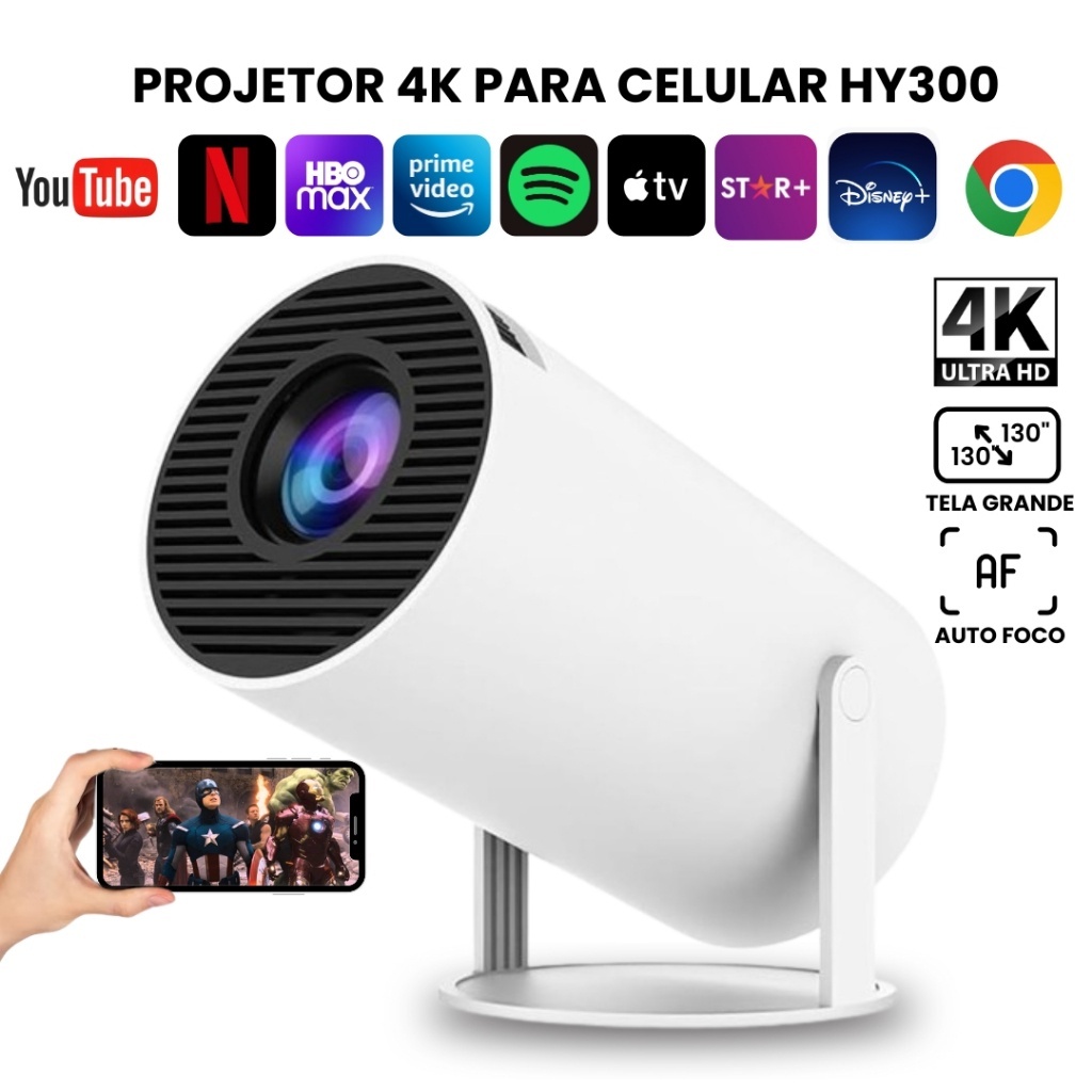 Projetor 4K HD 150 Polegadas Celular, Tv B0x, Xbox, PS, Pc, Wifi e Bluetooth HY300 Magcubic 110/220 | Envio Imediato