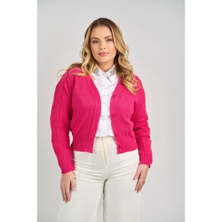Casaco de Frio Feminino de Inverno em Tricot aberto com Botões Trança na Manga Casaquinho Curto