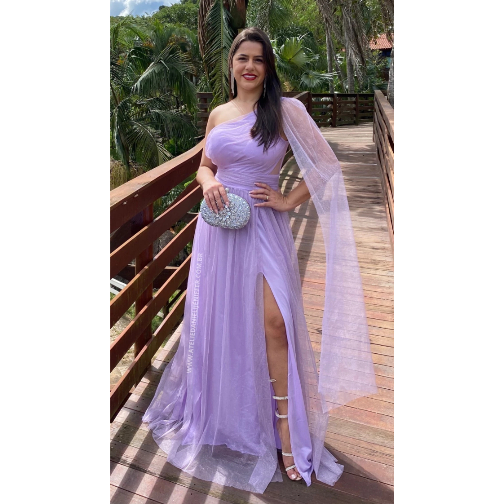 Vestido Longo Lilas Alça Unica Manga Solta P ao Plus Size Madrinha Festa  Formatura Rafa