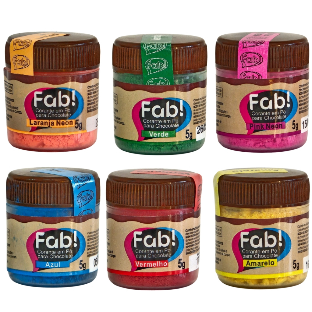 6 CORANTES EM PÓ PARA CHOCOLATE CORES FAB
