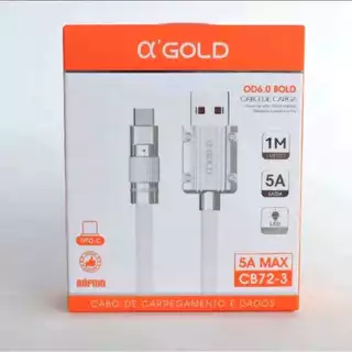 Cabo USB Tipo-C A' Gold 5A MAX Turbo Carregamento Resistente CB72-3