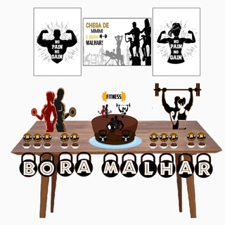 Kit Fitness decoração atleta academia aniversário festa em casa só um bolinho