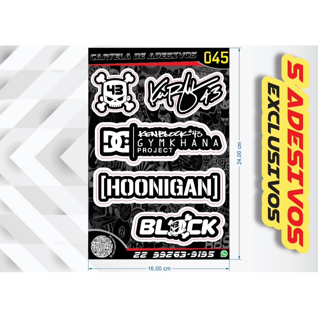 Cartela com 5 adesivos Ken Block, homenagem ao Ken Block, assinatura ...