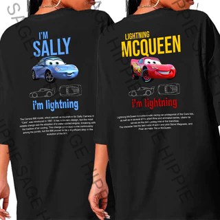 Kit 2 Camisetas Basica McQueen Sally Lightning Love Carros Filme Unissex