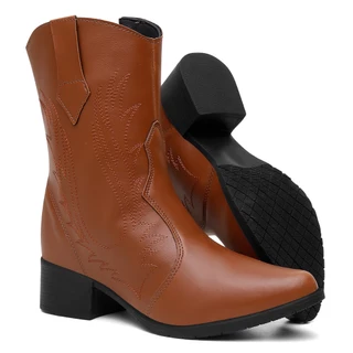 Bota feminina texana bico fino western country caramelo tendência