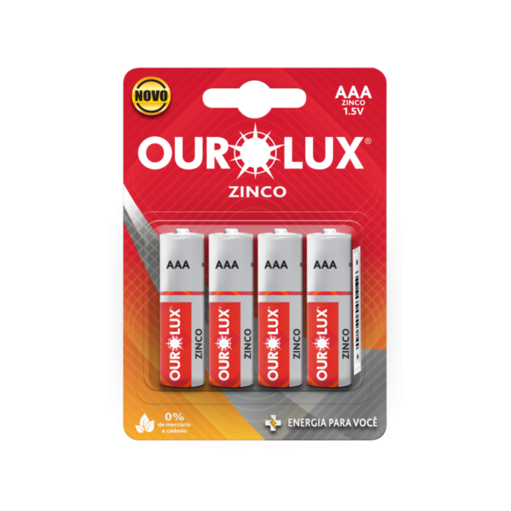 Pilha Zinco AAA Embalagem Blister Com 4UN - OUROLUX