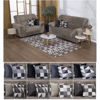 Kit Sala Tapete 2,00 x 1,45 + 4 Capas de Almofada Jacquard Luxo Emborrachado Estampa Atual