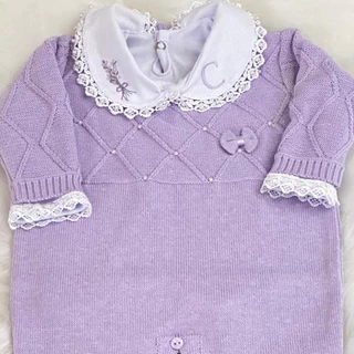 Macacão Tricot Saída Maternidade com Body Personalizado Menina