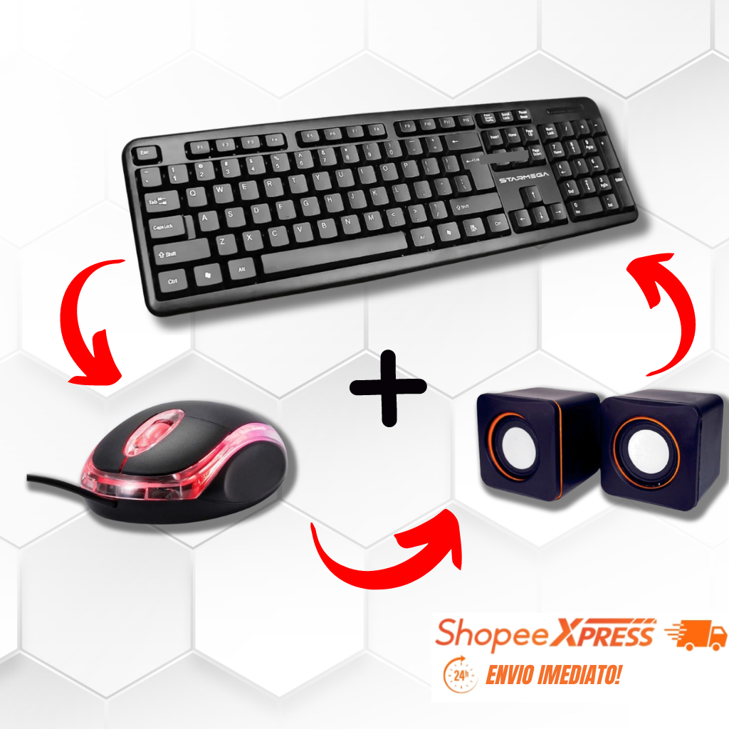 Teclado Mouse Caixa de Som Para Computador Notbook Com Cabo Usb
