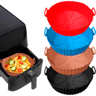 kit 3 Formas de Silicone Para Air Fryer Redonda de Assadeira Para Fritadeira Flexível Lavável