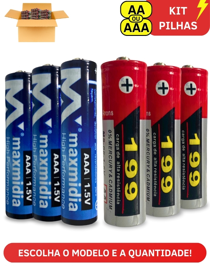 Kit Pilhas AA Comum Ou AAA Palito 1.5v Alta Qualidade E Resistencia ...