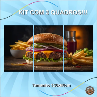 Quadro decorativo, sala, quarto, cozinha, Lanchonete, decoração, 3peças, kit, Lanchonete, hambúrguer