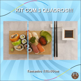 Quadro decorativo, sala, quarto, cozinha, Lanchonete, decoração, 3peças, kit, comida, sushi, japão