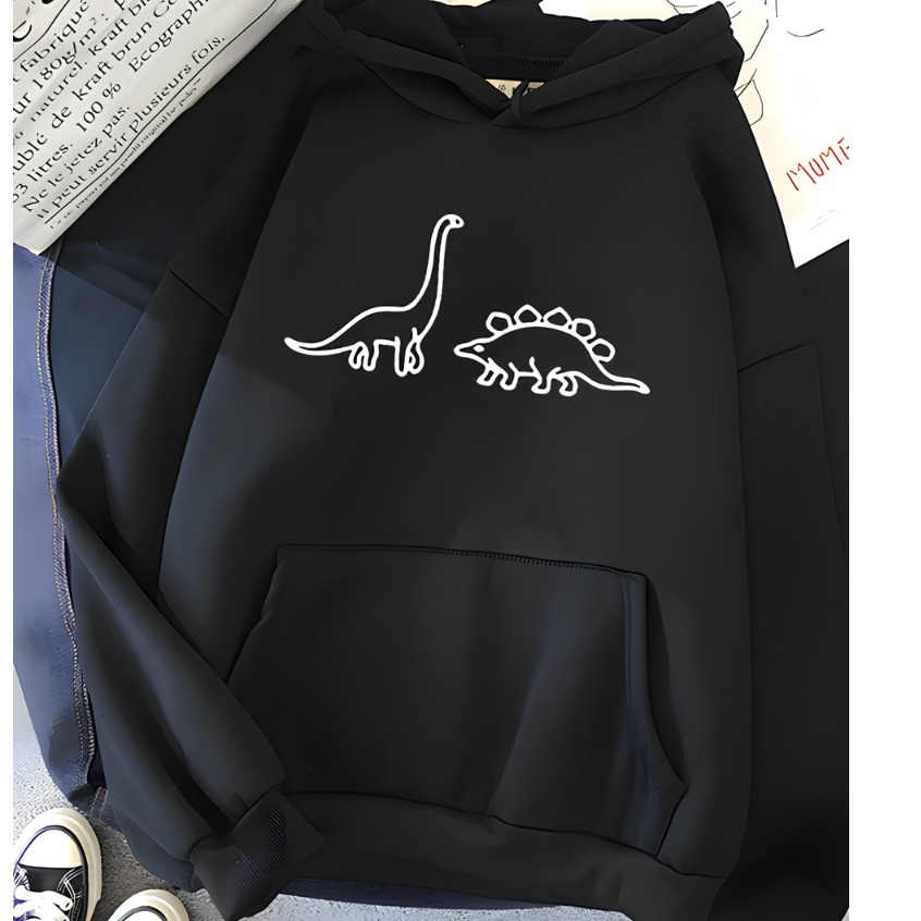 Moletom Canguru Estampa Kawaii Dinossauro Fofo Blusa De Frio Masculino Feminina Algodão
