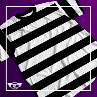 Camiseta Estampa Listrada 16 LARGA PRETO E BRANCO Adulto