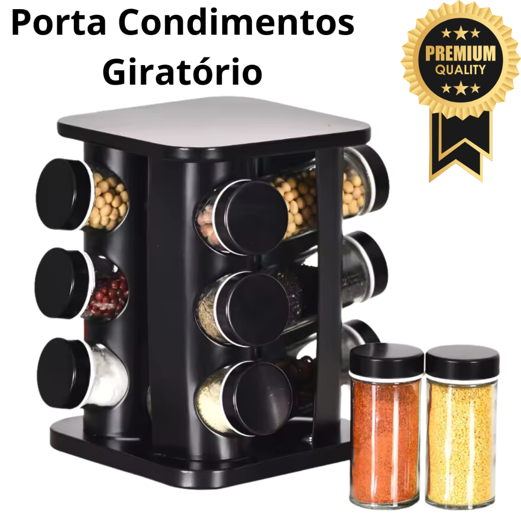 Porta Condimentos Giratório Tempero com 12 potes de Vidro 90G