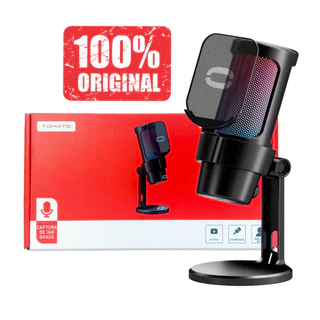 Microfone De Mesa Condensador Gamer Profissional Podcast Alta Sensibilidade RGB USB Original Tomate