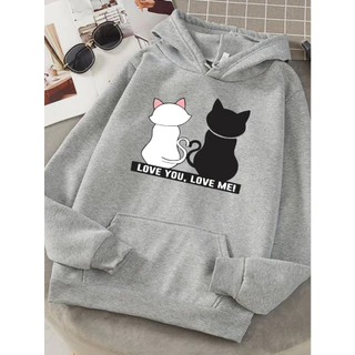 Casaco Moletom Unissex Gatinhos Namorados Love You Love Me Blusa De Frio Flanelada Com Ou Sem Capuz