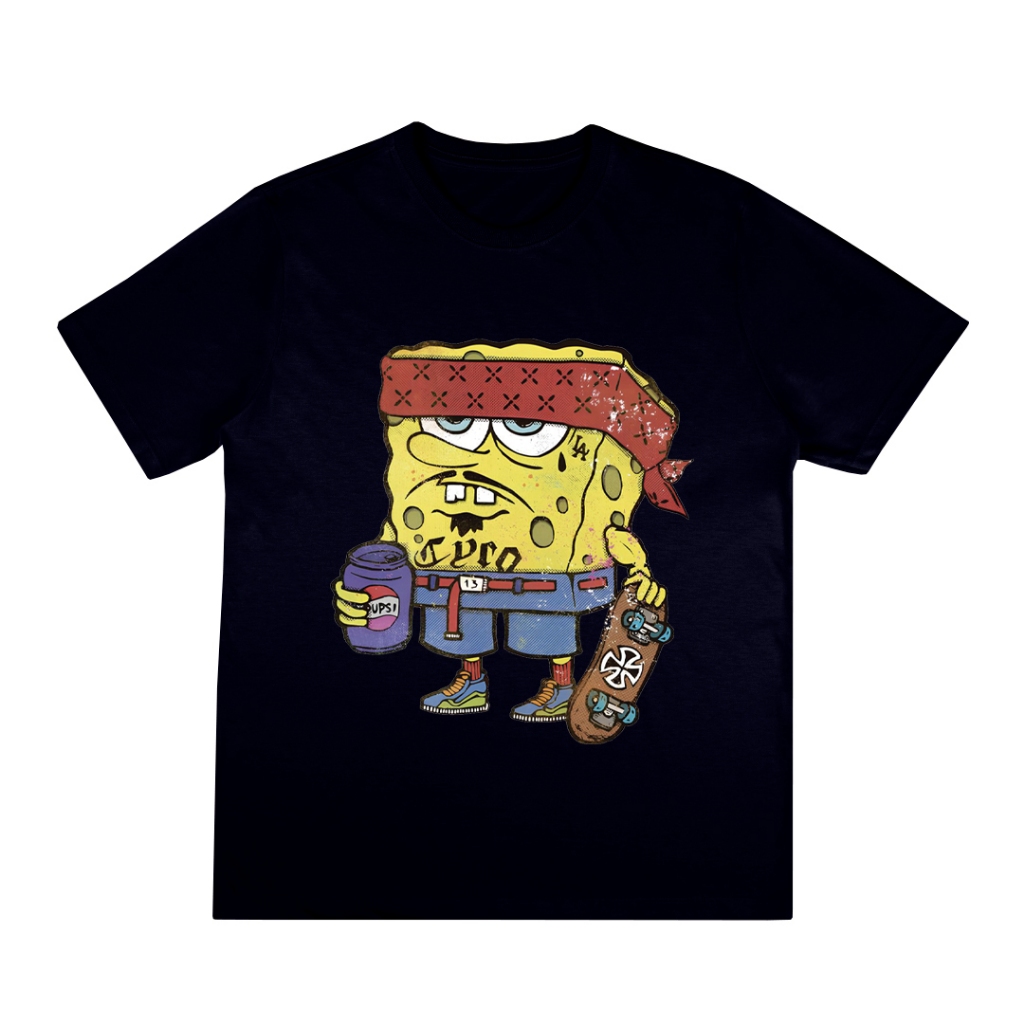 Streetwear moda Bob Esponja Guetto Skatista Camiseta Básica Masculina Feminina