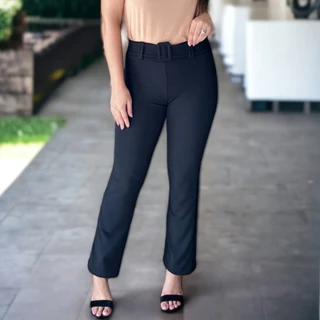 Calça Feminina Flare Bailarina Boca Larga Cintura Alta Confortável Uniforme Trabalho