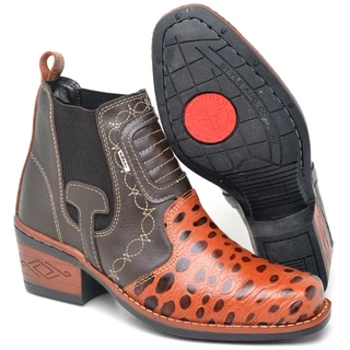 Bota de Vaqueiro Masculino Botina Country Couro Legitimo Elástico Lateral