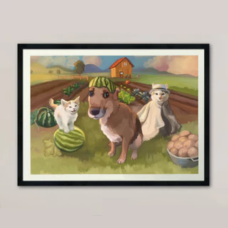 Quadro Cachorro e gatos Stardew valley fanart