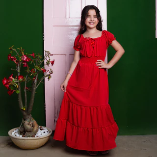 Vestido Longo Infantil Juvenil Com Manguinha Ciganinha Luxo